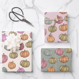 Whimsical Fall  Pastel Pumpkin Pattern Wrapping Paper Sheet