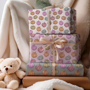 Whimsical Fall Pastel Pumpkin Pattern Wrapping Paper Sheet