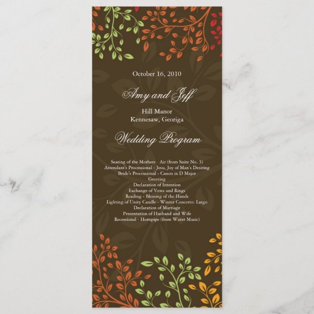 Whimsical Fall Wedding Program Programme (Front)