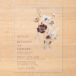 Whimsical Fall Wildflower Wedding Acrylic Invitations