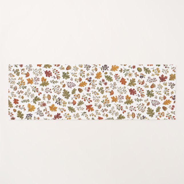 Whimsical Fall Woodland Mushroom Leaves Pattern Yoga Mat (Front (Horizontal))