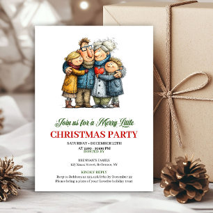 Whimsical Family Cartoon Christmas Party Card