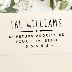 Whimsical family name and return address self-inking stamp