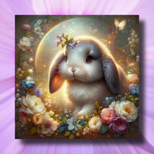 Whimsical Fantasy Art Lop Eared Bunny Easter Holiday Card