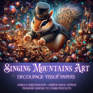 Whimsical Fantasy Art Steampunk Chipmunk Decoupage Tissue Paper