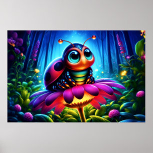 Whimsical fantasy bug neon dreamlike nature poster