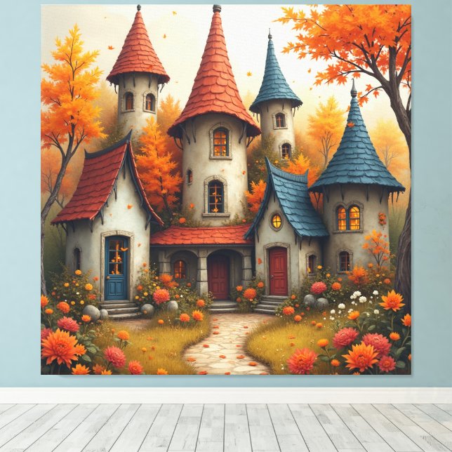 Whimsical Fantasy Cottage Fall Design Canvas Print (Insitu(Wood Floor))