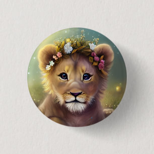 Whimsical Fantasy Cute Kawaii baby lion cub 3 Cm Round Badge