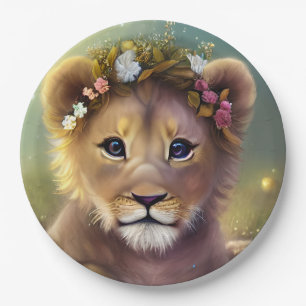Whimsical Fantasy Cute Kawaii baby lion cub  Paper Plate
