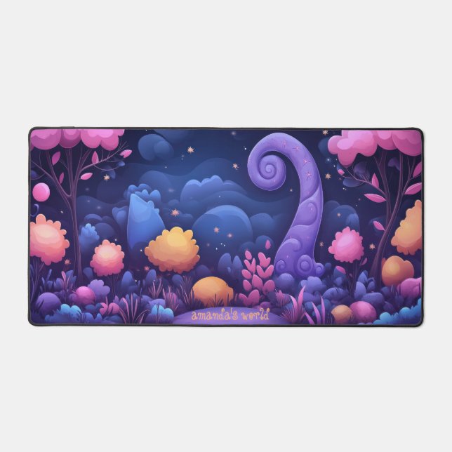Whimsical Fantasy Forest with Glowing Pink Trees Desk Mat (Front)