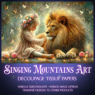 Whimsical Fantasy Friends Girl and Lion Decoupage  Tissue Paper