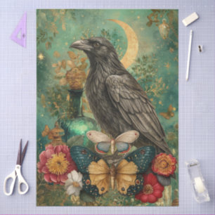 Whimsical Fantasy Gothic Raven & Moth Art Collage  Tissue Paper