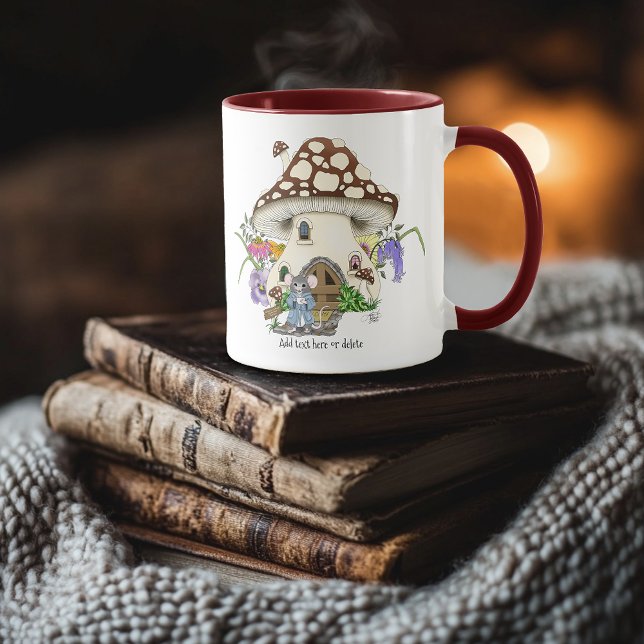 Whimsical Fantasy Mouse Mushroom House Floral Blue Mug (Creator Uploaded)