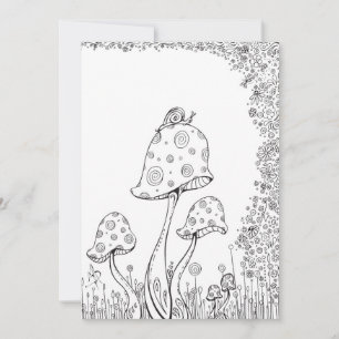 Whimsical Fantasy Mushroom Flower Colouring Card