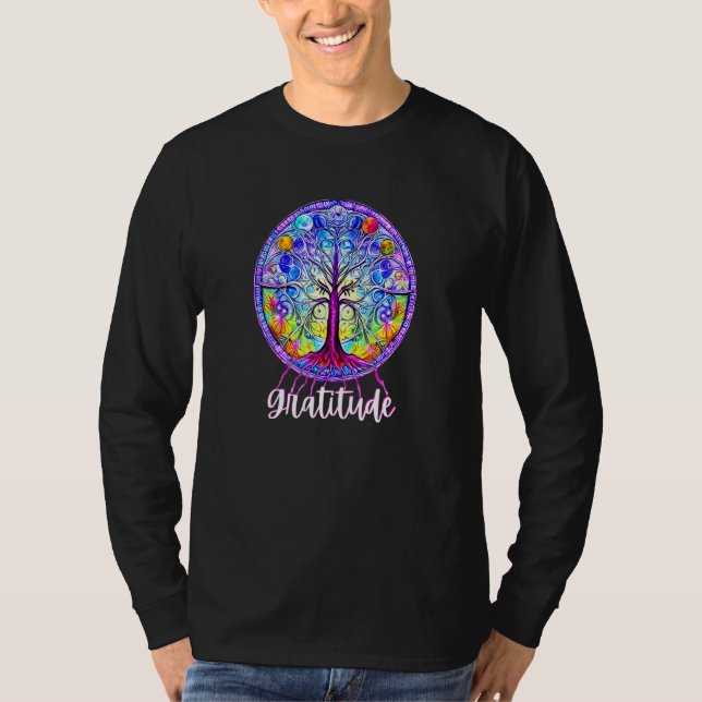 Whimsical Fantasy Tree of Life Chakra Gratitude T-Shirt (Front)