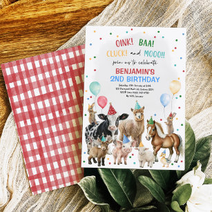 Whimsical Farm Animals Barnyard Birthday Boy Party Invitation