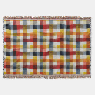 Whimsical Farmhouse Watercolor Plaid Throw Blanket