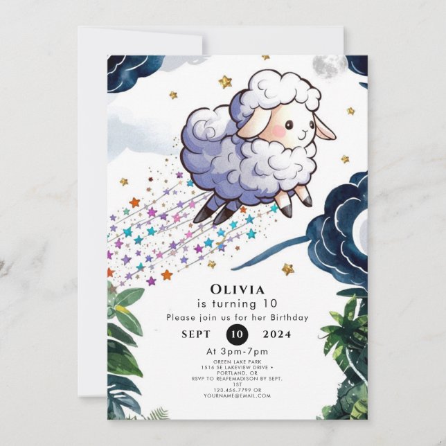 Whimsical Farmyard Sheep Birthday Invitation (Front)