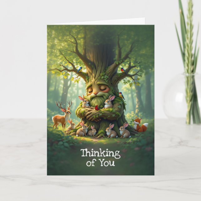 Whimsical Father Tree with Woodland Creatures Holiday Card (Front)