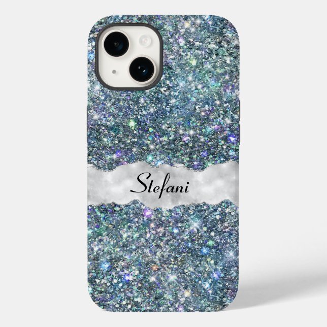 Whimsical Faux Blue and Silver Glitter Monogram  Case-Mate iPhone Case (Back)