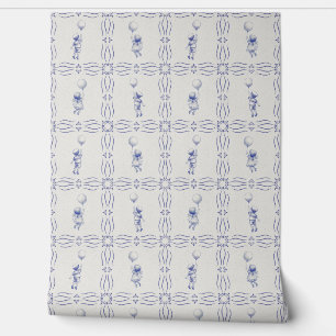 Whimsical faux crackle blue Delft style nursery Wallpaper