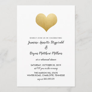 Whimsical Faux Gold Foil Heart   Rehearsal Dinner Invitation