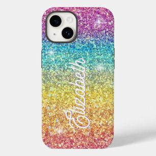 Whimsical Faux Ombre Rainbow Glitter Monogram  Case-Mate iPhone 14 Case