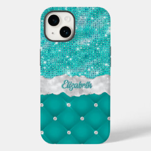 Whimsical Faux Turquoise Teal Glitter Monogram  Case-Mate iPhone 14 Case