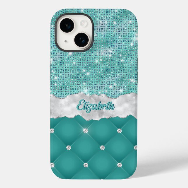Whimsical Faux Turquoise Teal Glitter Monogram  Case-Mate iPhone Case (Back)