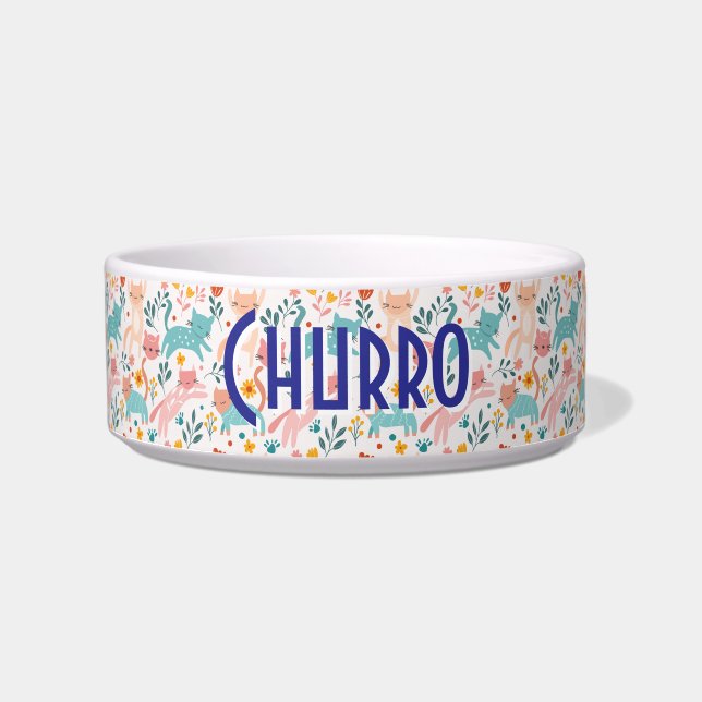 Whimsical Feline Garden Cat Bowl (Front)