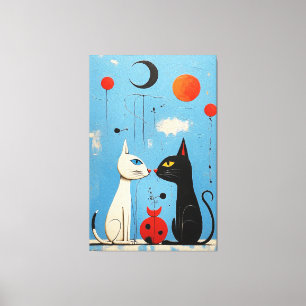 Whimsical Feline Harmony  A Miró-inspired Graphic  Canvas Print