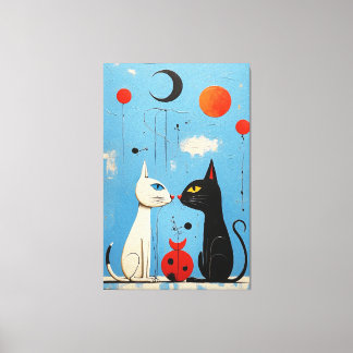 Whimsical Feline Harmony  A Miró-inspired Graphic  Canvas Print