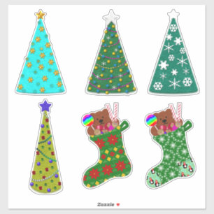 Whimsical Felt Look Christmas Trees & Stockings