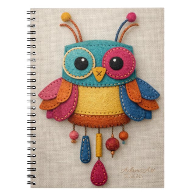 Whimsical Felt Owl Notebook – Colorful Handmade (Front)