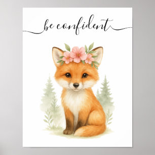 Whimsical Feminine Baby Fox Woodland Nursery Poster