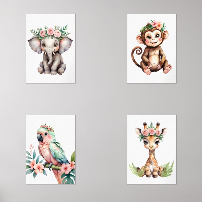 Whimsical Feminine Blush Safari Animal Nursery Art (Front)