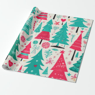 Whimsical Festive Christmas Tree Pattern Wrapping Paper