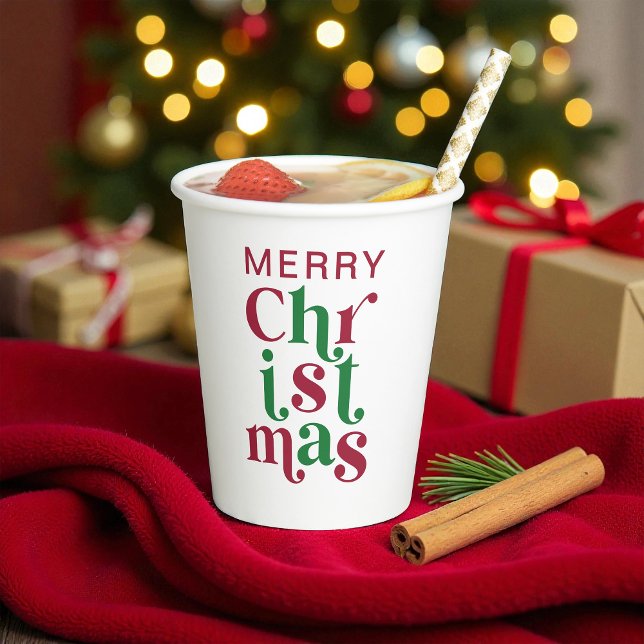 Whimsical Festive Merry Christmas Typography Paper Cups (Creator Uploaded)