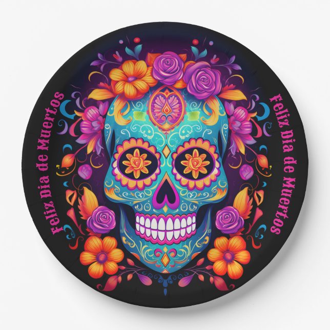  🌹 Whimsical Fiesta: Sugar Skull Serenade 🌹 Paper Plate (Front)