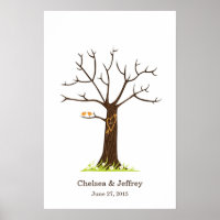 Whimsical Fingerprint Tree with Lovebirds Poster