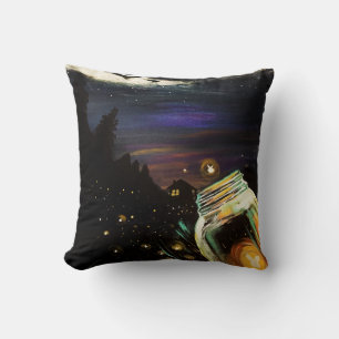 Whimsical Firefly Mason Jar Cottage Moonlight Cushion