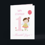 Whimsical first birthday fairy girls cute  pink card<br><div class="desc">An adorable 1st birthday card with the cutest little fairies that you can personalise with the recipient child name.. The birthday fairy collection is perfect for little girls who adore magical creatures. You can choose between two types of cards. You can choose either silky gloss paper or matte paper. Matte,...</div>