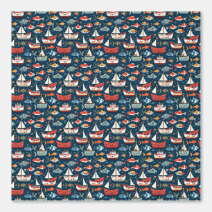 Whimsical Fish and Boat Pattern Wallpaper