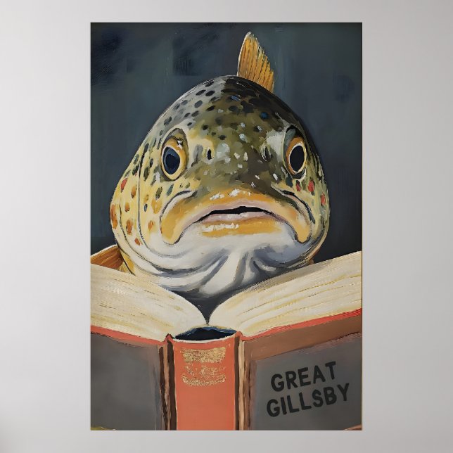 Whimsical Fish Book Lover Wall Art Literary (Front)