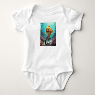 Whimsical Fish Riding Bike Undersea Cute Baby Kids Bodysuit