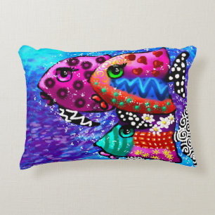 Whimsical Fish Trio Colourful Abstract Nautical Decorative Cushion