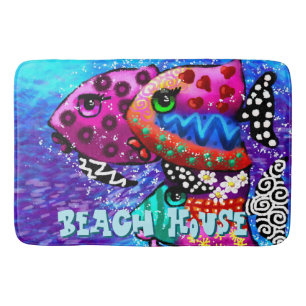 Whimsical Fish Trio Colourful Nautical Personalise Bath Mat