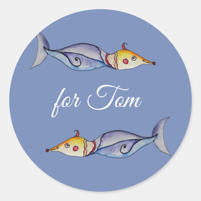Whimsical Fishes Classic Round Sticker (Front)