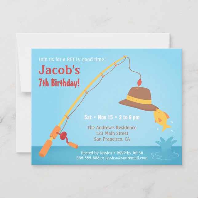 Whimsical Fishing Birthday Party Invitations (Front)