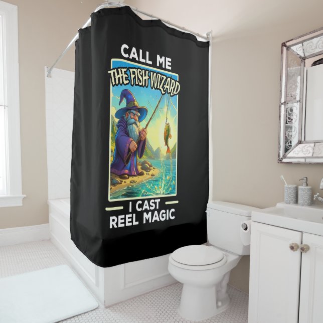 Whimsical Fishing Wizard Shower Curtain (In Situ)